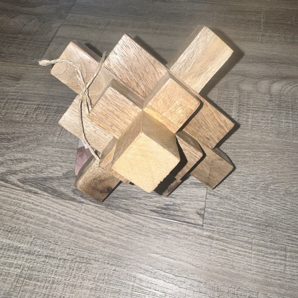Handcrafted Natural Solid Wood Geometric Knot Sculpture Decorative Accent India